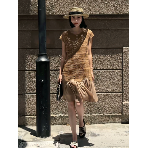 法式氣質名媛網紗拼接連衣裙女2025夏季新款時尚顯瘦百搭減齡短裙
