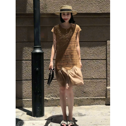 法式氣質名媛網紗拼接連衣裙女2025夏季新款時尚顯瘦百搭減齡短裙