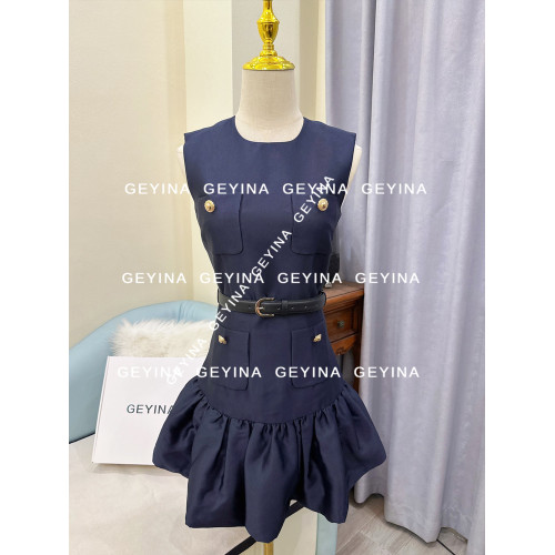 【智秀同款】GEYINA高定2025早秋款S藏藍色收腰P芭蕾風花苞連衣裙