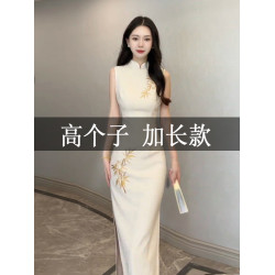 高個子172加長版夏季新中式改良刺綉旗袍連衣裙氣質修身顯瘦長裙