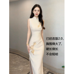 高個子172加長版夏季新中式改良刺綉旗袍連衣裙氣質修身顯瘦長裙