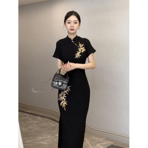 高個子172加長版夏季新中式改良刺綉旗袍連衣裙氣質修身顯瘦長裙 高個子172加長版夏季新中式改良刺綉旗袍連衣裙氣質修身顯瘦長裙