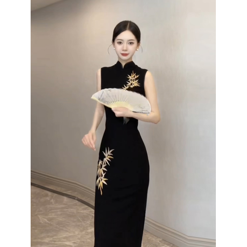 高個子172加長版夏季新中式改良刺綉旗袍連衣裙氣質修身顯瘦長裙 高個子172加長版夏季新中式改良刺綉旗袍連衣裙氣質修身顯瘦長裙