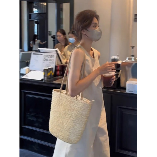 三五年Q983森系復古純棉印花V領連衣裙寬鬆文藝中袖夏季中長裙a女