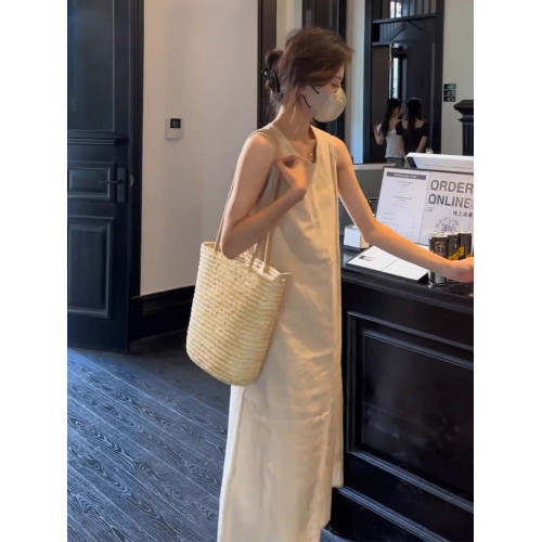 三五年Q983森系復古純棉印花V領連衣裙寬鬆文藝中袖夏季中長裙a女