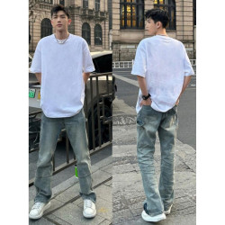 潮牌美式復古短袖男t恤夏季歐美高街hiphop純色純棉半袖圓領襯衫