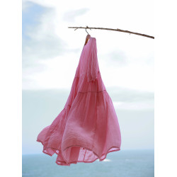 麻霖100支純苧麻加撚細皺成衣染色圓領七分泡泡袖輕盈飄逸連衣裙