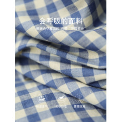 【港島格調】法式茶歇裙色織亞麻復古格子泡泡袖收腰連衣裙新款の