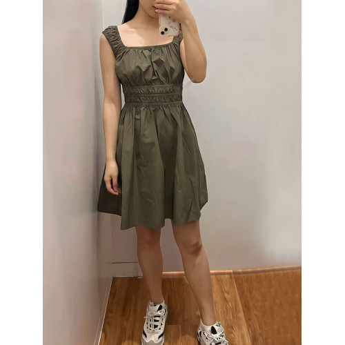 日單2025夏小個子抽褶印花連衣裙無袖寬肩帶短裙475807/477842