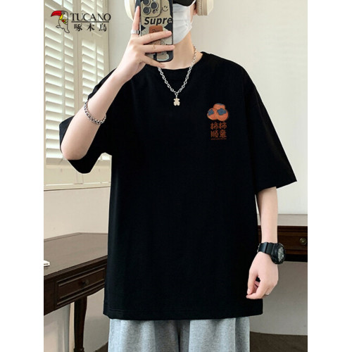 啄木鳥青少年全棉短袖寬松潮流半袖印花男T恤休閒百搭男孩上衣服