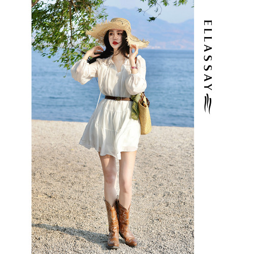 【張婧儀同款】ELLASSAY歌力思新款桑蠶絲法式約會白色連衣裙釣系