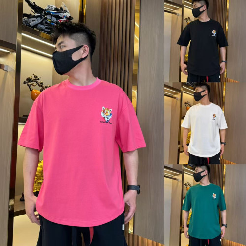 夏季新款時尚休閒百搭短袖弧形男t恤虎頭圖案潮流青年百搭燕尾服