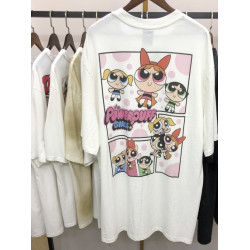 美潮THE POWERPUFF GIRLS 飛天小女警短袖重磅寬松洗水做舊男T恤
