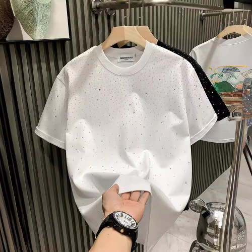 歐貨時尚潮牌輕奢男T恤短袖網紅爆款小衆燙鑽高級圓領半袖體恤