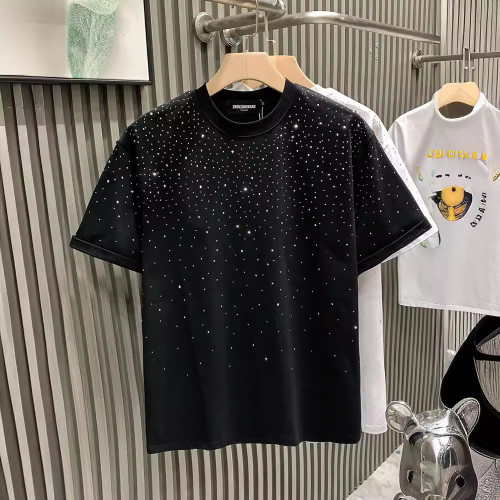 歐貨時尚潮牌輕奢男T恤短袖網紅爆款小衆燙鑽高級圓領半袖體恤