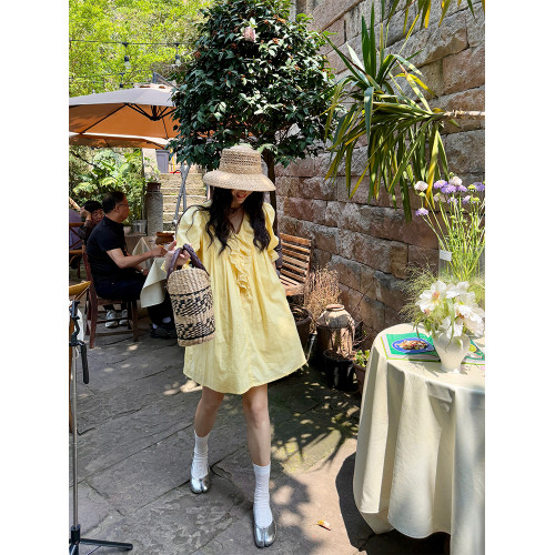 heidy海蒂 長崎夏日 木耳邊蕾絲寬鬆麻棉連衣裙女2025初夏穿搭