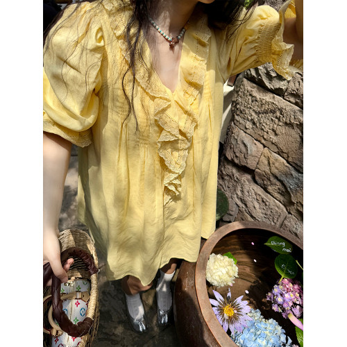 heidy海蒂 長崎夏日 木耳邊蕾絲寬鬆麻棉連衣裙女2025初夏穿搭