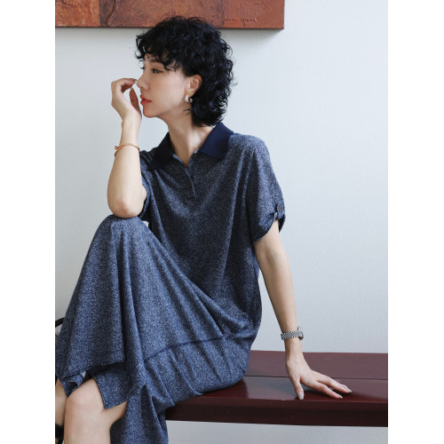 TT設計師【丹青】寬松大碼顯瘦直筒裙POLO領T恤連衣裙女夏季新款