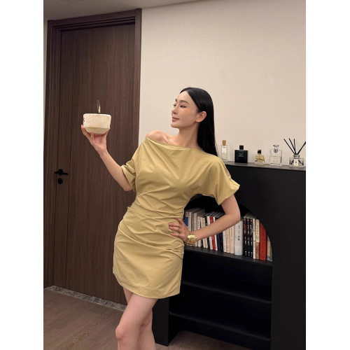 法式斜肩兩穿短款連衣裙女2025夏季新款設計感不規則氣質收腰長裙