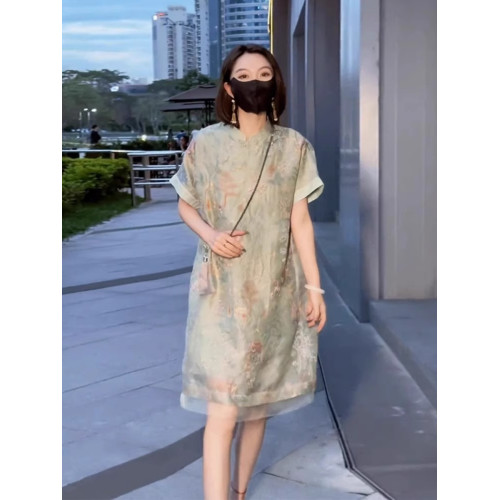 歐洲站新中式旗袍改良年輕款少女2025年新款高級感碎花連衣裙女夏