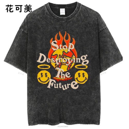 新款復古歐美潮牌搞笑創意滑稽卡通印花水洗做舊短袖男t恤