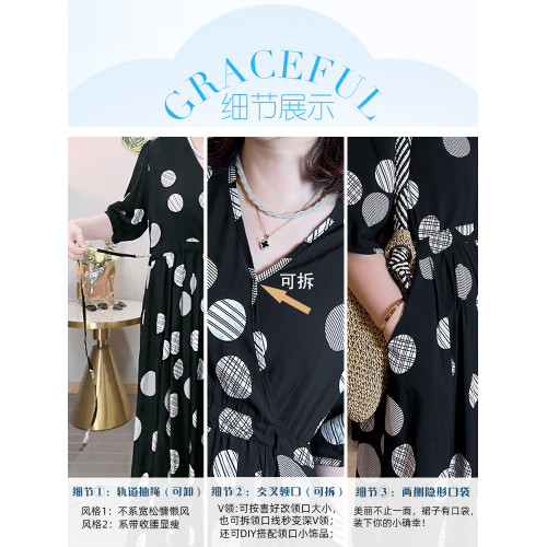 棉綢連衣裙碎花印花人造棉夏裝女裝修身顯瘦中長款口袋寬松微胖裙