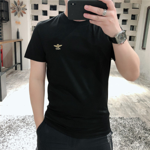 歐貨春夏新款玉蠶絲棉短袖男士精緻刺綉標燙金高級簡約修身男t恤