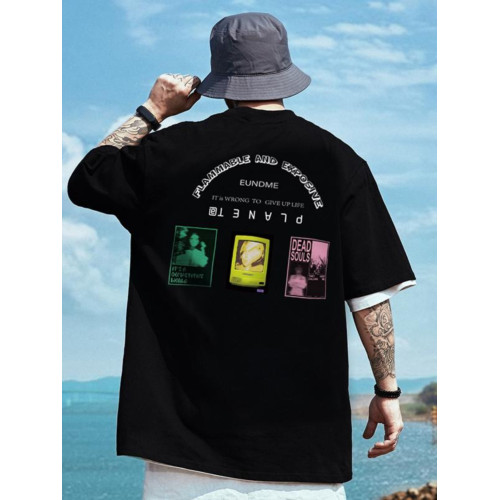 新款男士國潮卡通大碼短袖男t恤潮牌加大潮流圓領印花夏寬松時尚