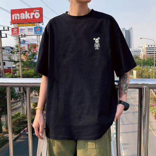 純棉短袖t恤重磅男T恤港風潮牌大碼寬松圓領體恤印花打底衫批