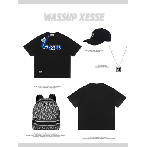 WASSUP XESSE高克重短袖男t恤圓領寬松情侶半袖上衣純棉重磅240克