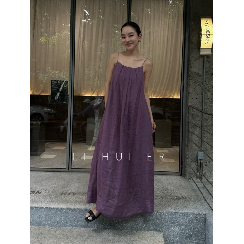 LiHuiEr李慧兒 仲夏夜之夢 苧麻高級感吊帶裙女夏浪漫無袖連衣裙