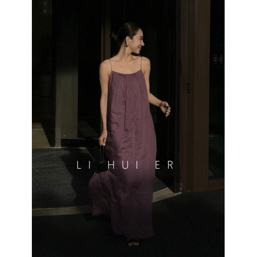 LiHuiEr李慧兒 仲夏夜之夢 苧麻高級感吊帶裙女夏浪漫無袖連衣裙