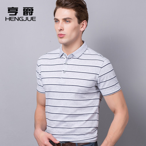 棉短袖男t恤條紋翻領polo衫體恤男士半袖夏天體桖中年上衣服丅恤