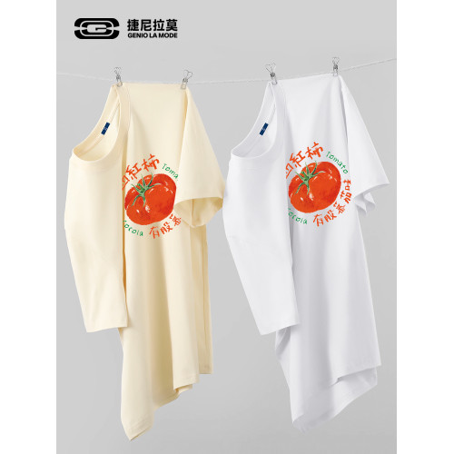 夏季水果系穿搭！敲顯白杏色短袖男t恤捷尼拉莫休閒百搭半袖衫女