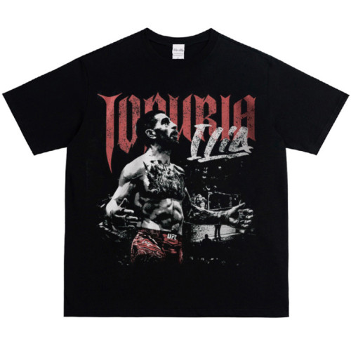 UFC Topuria 托普利亞美式重磅純棉復古短袖寬松圓領印花潮男T恤