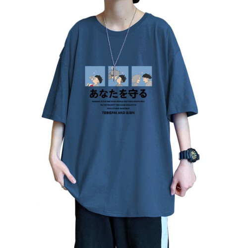 夏衣季薄款男t恤潮士牌松動漫宗介印花上圓領休閒短袖衣304-T333