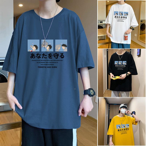 夏衣季薄款男t恤潮士牌松動漫宗介印花上圓領休閒短袖衣304-T333