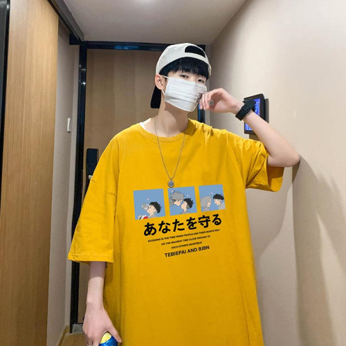 夏衣季薄款男t恤潮士牌松動漫宗介印花上圓領休閒短袖衣304-T333