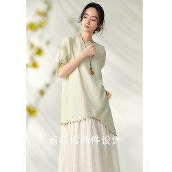 【萊賽爾】飛鳥和新酒2025夏新款中長款顯瘦肌理感天絲短袖連衣裙