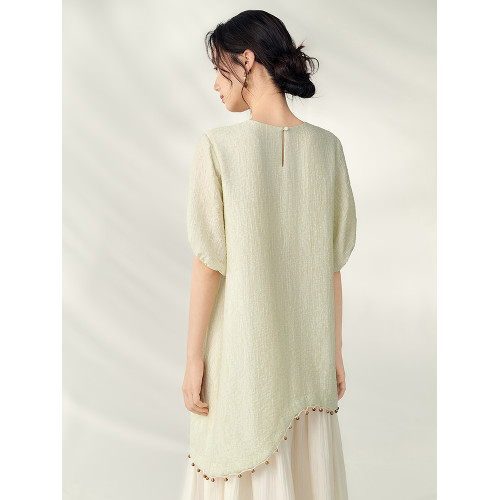 【萊賽爾】飛鳥和新酒2025夏新款中長款顯瘦肌理感天絲短袖連衣裙