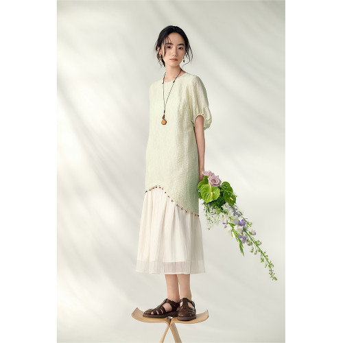 【萊賽爾】飛鳥和新酒2025夏新款中長款顯瘦肌理感天絲短袖連衣裙 【萊賽爾】飛鳥和新酒2025夏新款中長款顯瘦肌理感天絲短袖連衣裙