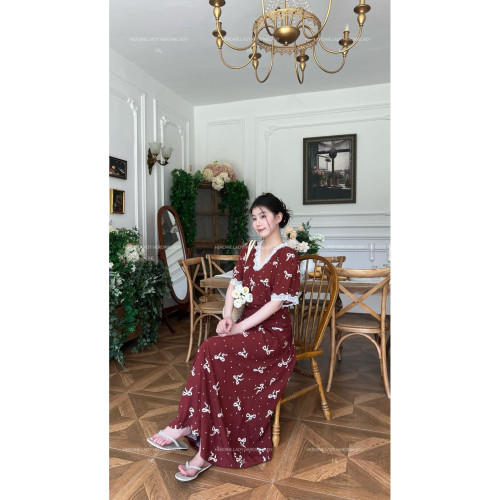 【夏日泰蘭德】HL棉綢夏季韓版氣質蕾絲顯瘦女神短袖長款連衣裙