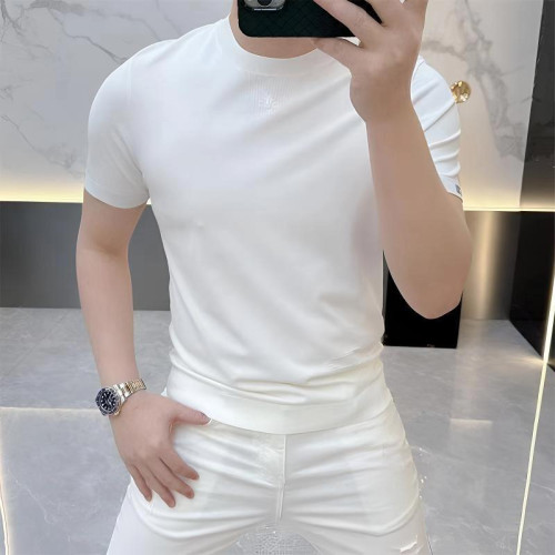 高級感男裝短袖男t恤夏季新款簡約修身款帥氣網紅圓領冰絲伊力特