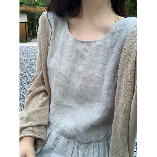 ZNG SHOP女裝“小滿倉”色織亞麻juju愛的通勤松弛感連衣裙