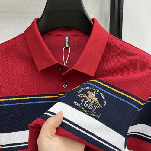 男士色織條長絨棉短袖2025新款夏裝半袖男T恤中青年爸爸裝POLO衫