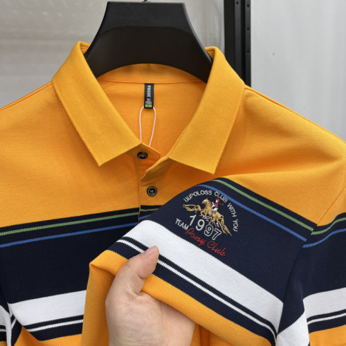 男士色織條長絨棉短袖2025新款夏裝半袖男T恤中青年爸爸裝POLO衫