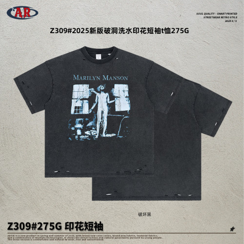 夏季新品數碼直噴印花男裝短袖t恤美式復古破壞潮牌寬松男t恤