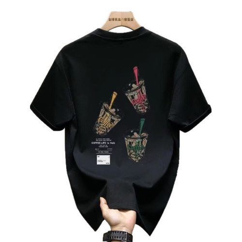 重磅純棉短袖男T恤夏季新款潮牌卡通印花寬松休閒透氣圓領體恤衫