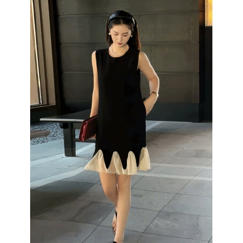 法式赫本風拼接無袖背心連衣裙女2025夏季新款輕奢高級感顯瘦短裙