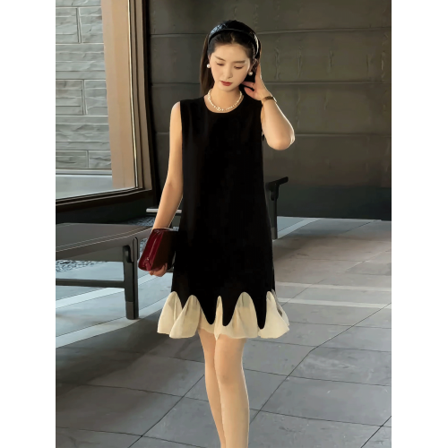 法式赫本風拼接無袖背心連衣裙女2025夏季新款輕奢高級感顯瘦短裙